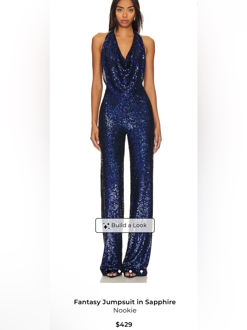 NWT Nookie Fantasy Sapphire Sequin Halter Jumpsuit Blue Wide Leg Glam Size S